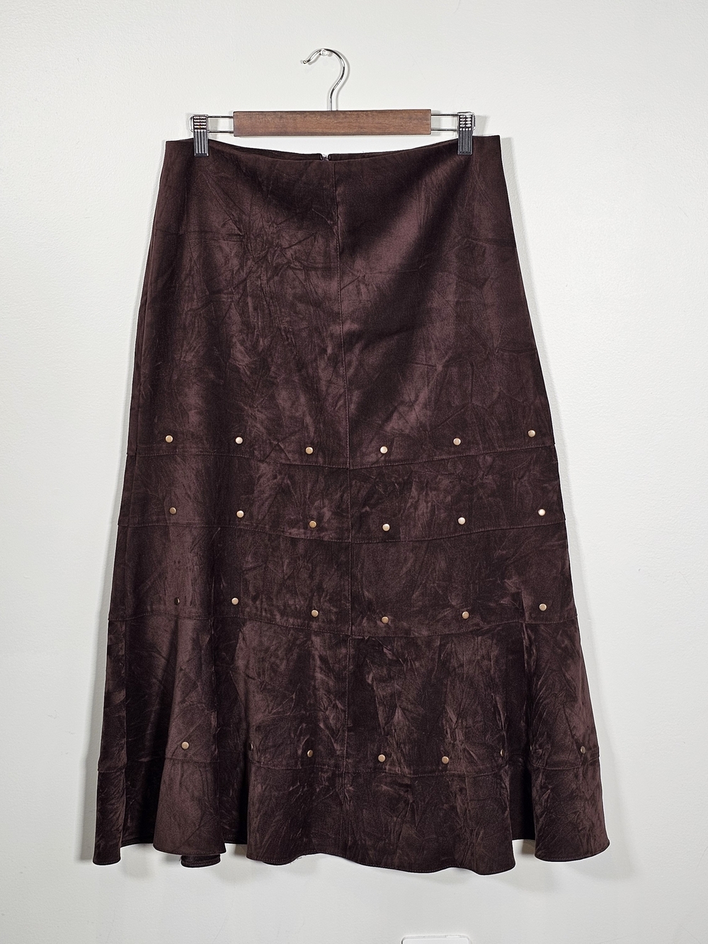 Frank Lyman Vintage Chocolate Brown A-Line Midi Skirt w/ Stud Accents Sz 10